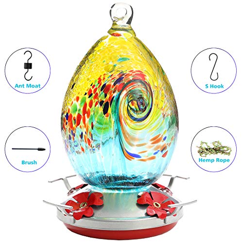 NA Hummingbird Feeders for Outdoor Bird Feeders in Garden Easy to Clean Filling，Thick Bird Feeder，Best Color Hand Blown GlassLeakproof 30 Ounces Hummingbird Feeder Give Hook&Ant Moat