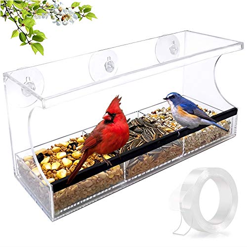 Window Bird Feeders for Outside with Strong Suction Cups and Nano Tape Large Outside Birdhouse for Window and Most Walls Removable Seed Tray with Drainage Holes Outdoor Bird Feeder for Wild Birds