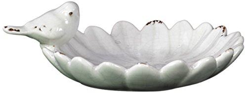Ceramic Bird Feeder with Flower Petal Concept Mounted Bird Figurine Gloss Finish White