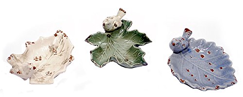 Mini Ceramic Leaf Shaped Bird Feeders or Candy Dishes - Set of 3