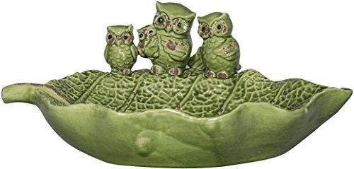 Whimsical Ceramic Bird Feeder with Owl Design Green