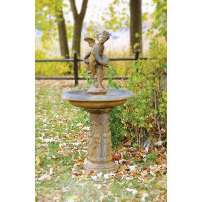 Fiber Stone Cupid Birdbath  Fountain