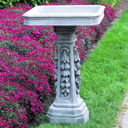 Longwood Floral Pedestal Birdbath Finish Greystone