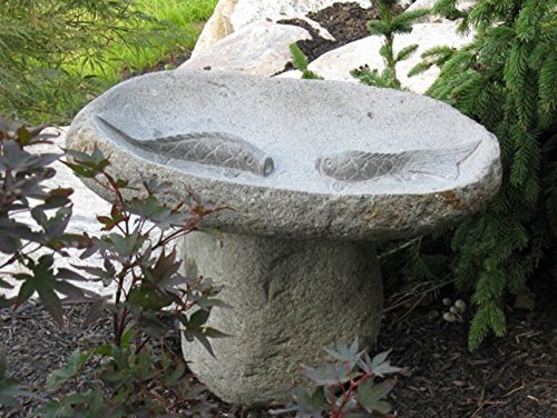 Stone Age Creations BB-FI-2 Fish Boulder Stone Birdbath Natural