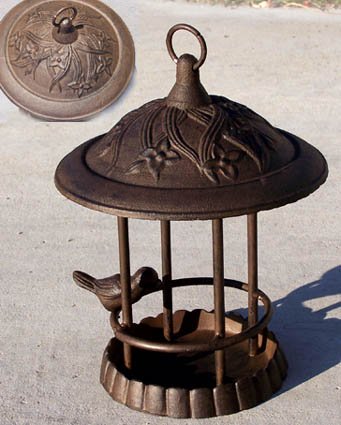 70740 Cast Iron Gazebo Bird Feeder Bath Antique Finish