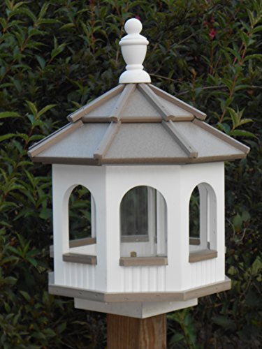 Vinyl Gazebo Bird Feeder Amish Homemade Handmade Handcrafted White Clay med