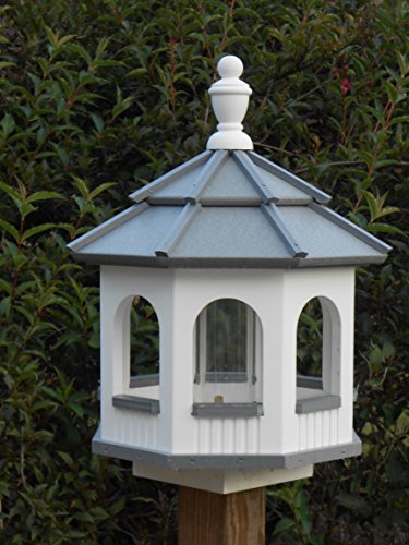 Vinyl Gazebo Bird Feeder Amish Homemade Handmade Handcrafted White Gray Medium