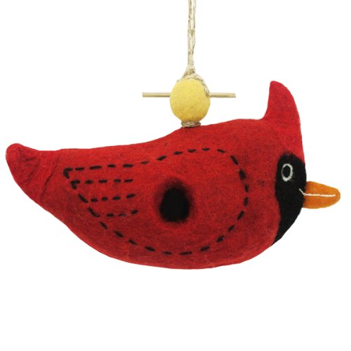 Wild Woolies Wool Felt Birdhousequotcardinal&quot Handmadeamp Fair Trade