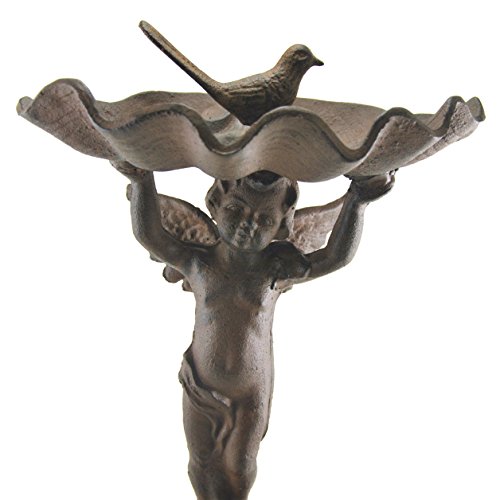 Angel Child Outdoor Garden Sculpture Statue 17-inch Bird Feeder Bath Cast Iron Yard Art