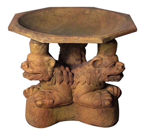 Orlandistatuary Fs8853 Three Foo Dogs Birdbath Sculpture Sandstone Finish