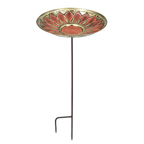 Achla Designs BB-09R-S African Daisy Red Brass Birdbath Bowl with Stake