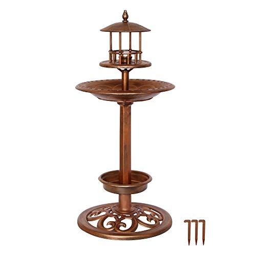 Keygift Bird Baths for Outdoors Adorable Antique Copper Pedestal Birdbaths for The Garden Hard Plastic Bird Feeder BowlBirdbath BowlPlanter 3-in-1 26 Inches High