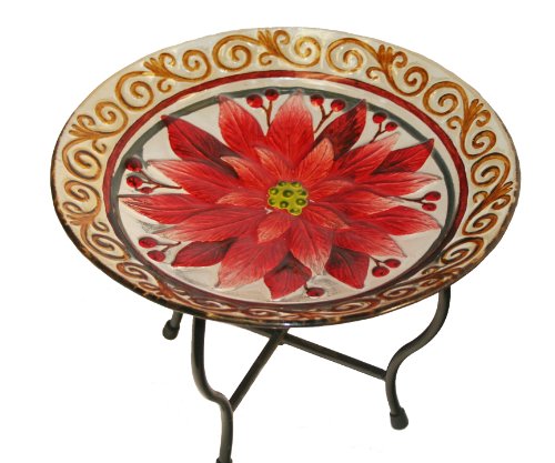 Garden Art Poinsettia Birdbath with Stand