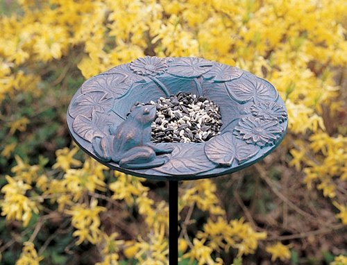 Whitehall Products Frog Garden Bird Feeder Copper Verdi