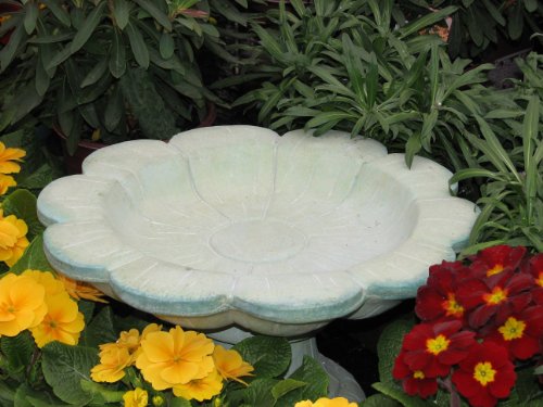 FLOWER BIRD BATH BLUE-GREEN STAIN 15 CAST CEMENT GARDEN BIRDBATH Feeder Outdoor STATUE