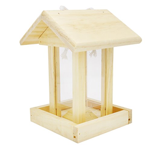 Gardirect Wooden Hanging Bird Feeder Transparent Plastic Window Feeding Station