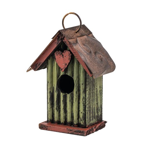 65&quot Green With Heart Hanging Rustic Style Birdhouse