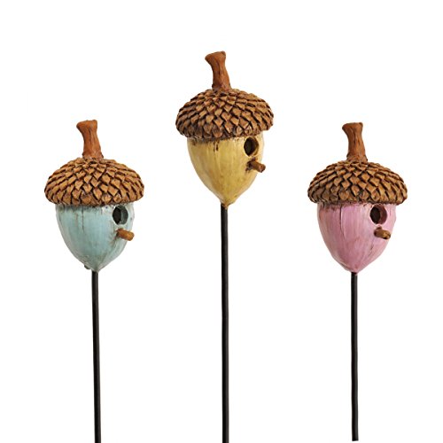 Georgetown Home & Garden Miniature Acorn Birdhouses Garden Decor, Pink/blue/yellow, Set Of 3