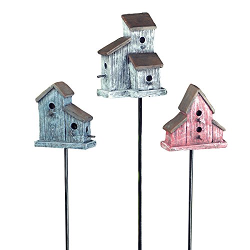 Georgetown Home & Garden Miniature Birdhouse Stake Garden Decor, Red/white/blue, Set Of 3