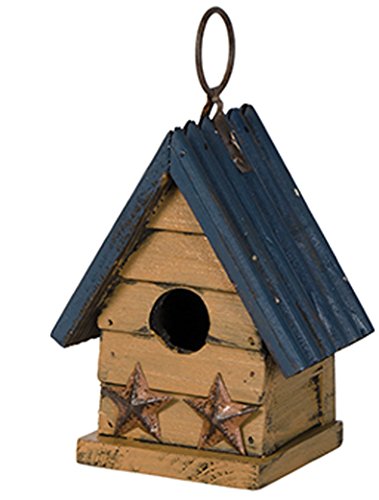 Miniature 5 X 5 Metal And Wooden Indoor Outdoor Birdhouse (blue Roof)