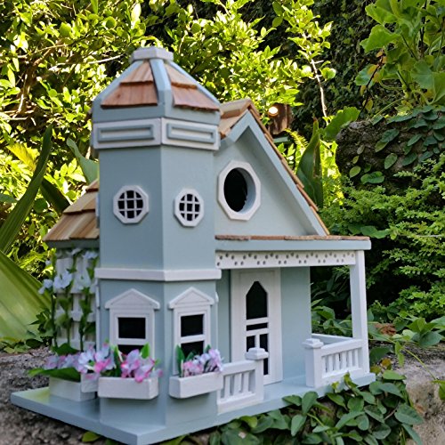 Springfield Flower Cottage Birdhouse Is A Beautiful Sky Blue With White Trim, Charming Wood Birdhouse With Beautiful