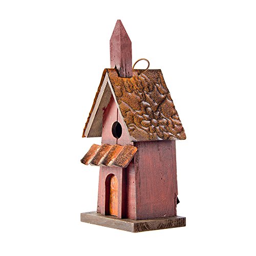 Glitzhome 1181&quoth Hanging Distressed Wooden Garden Bird House Red