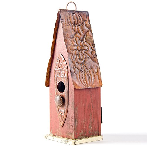 Glitzhome 1323H Hanging Distressed Wooden Garden Bird House Red