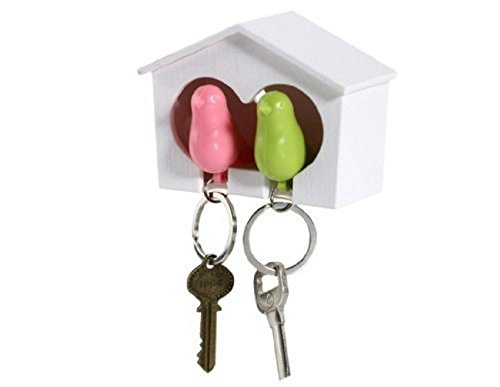 AKOAK Couple Pair Sparrow Bird House Nest Whistle Key HolderOne Bird Green and One Bird Pink