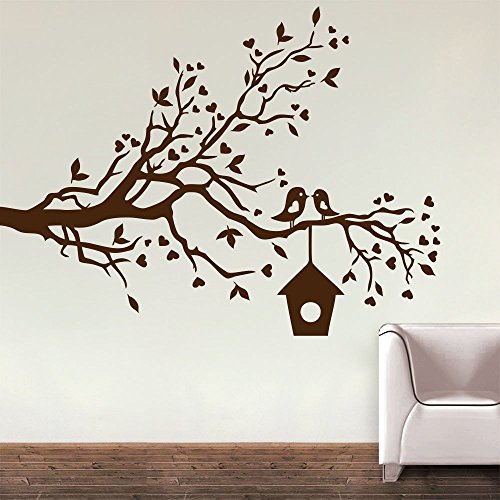 Zigzacs Wall Sticker Loving Sparrows with a Bird House Office Décor PVC Vinyl Decals