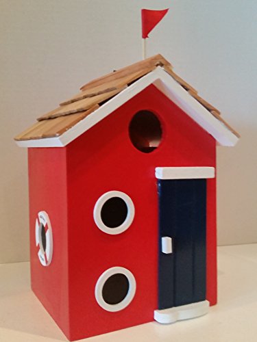 Beach Cottage Birdhouse Is A Wood Birdhouse In Bright Red With A Pine Wood Shingled Roof White Accents Brilliant