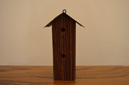 Miniature Hanging Wavy Wood Rustic Red Birdhouse with Two 2 Standing Posts and Two 2 Holes Measurements Are 2 12 X 2 38 X 4 38