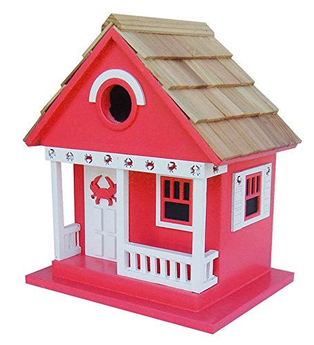 Wood Beach Cottage Birdhouse In Red With Crab