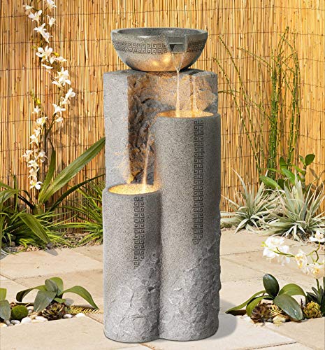 John Timberland Outdoor Floor Water Fountain 34 12 High Cascading Marble Bowls LED for Yard Garden