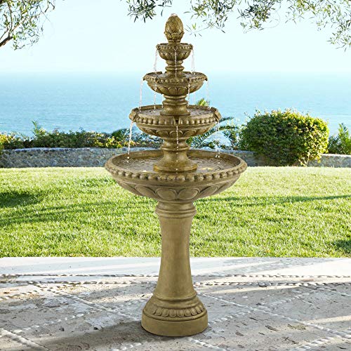John Timberland Sag Harbor Italian Outdoor Floor Water Fountain with Light LED 66 High 4 Tiered for Yard Garden Patio Deck Home