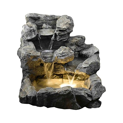 Living Better Now Floor Water Fountain Electric Pump LED Rock Garden Yard Pond Patio Waterfall Outdoor New