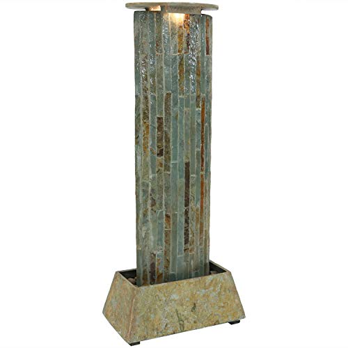 Sunnydaze Floor Water Fountain Tower IndoorOutdoor Use Natural Slate 49-Inch Tall