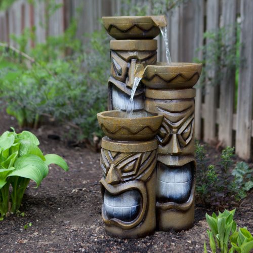 Alpine Island Tiki IndoorOutdoor Fountain With Lights