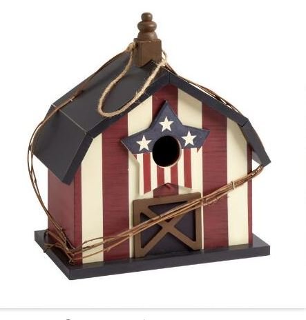 12&rdquo Patriotic American Wood Barn Birdhouse