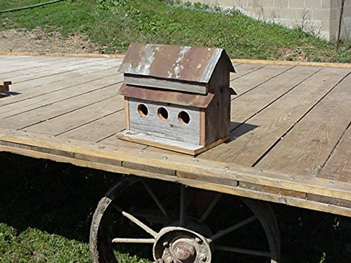 Handcrafted 3 Hole Barnwood Birdhouse Made From 100  Year Old Barnwood With A Tin Roof Great Addition To Your