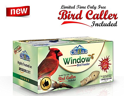 Large Window Bird Feeder By Chillax With Free Bird Caller And Clear Removable Water Tray With Holes- Best For