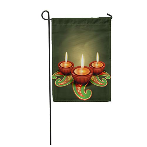 Tinmun 12x 18 Garden Flag Greeting Glowing Diya Indian Creative Lamp Happy Artistic Deepawali Outdoor House Decor Flag