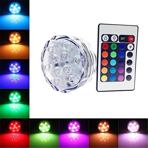 Waterproof Submersible Color Changing LED Lights Battery Powered 10 LEDs Bulb with Remote Control for Wedding Party Swimming Pool Fish Tank Christmas Decorations Light