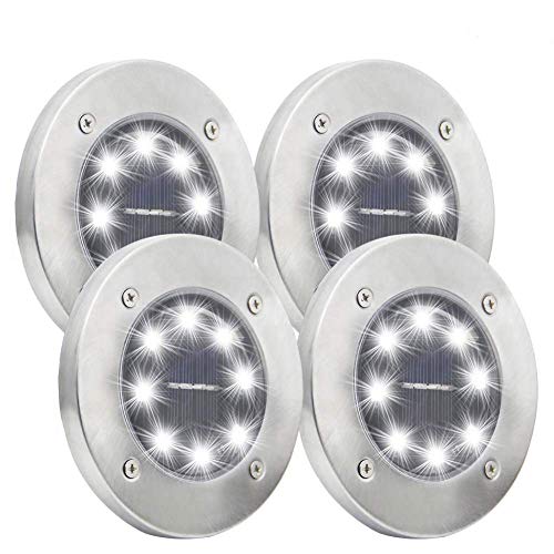 Disk Solar Lights 8 LEDs Solar Ground Lighting Outdoor for Garden Yard Pathway Patio Driveway Pool Lawn Walkway in-Ground Light 4 PackWhite