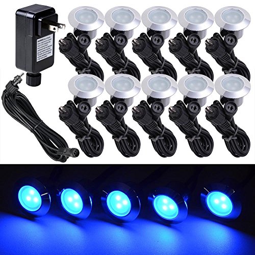 10 Pack LED Deck Lighting Fixture w Transformer Blue Color for Decor Light Commercial Outdoor Romantic Garden Mall Step Stair Lamp