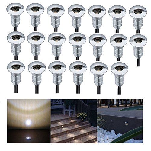 FVTLED Low Voltage LED Deck Step Stair Lights Outdoor Waterproof Aluminum Recessed Floor Stairways Patio Path Garden Yard Decoration Landscape Lighting 20pcs Warm White LED Pathway Light