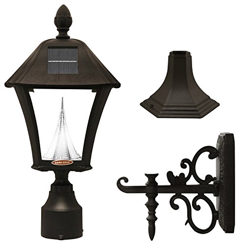 Gama Sonic Baytown Solar Outdoor LED Light Fixture PolePostWall Mount Kit Black Finish GS-106FPW-B