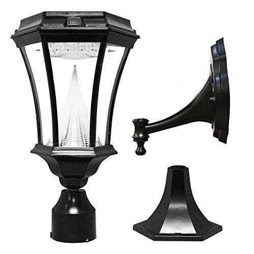 Gama Sonic Victorian Solar Outdoor LED Light Fixture Bright-White LEDs PolePostWall Mount Kit Black GS-94FPW by Gama Sonic