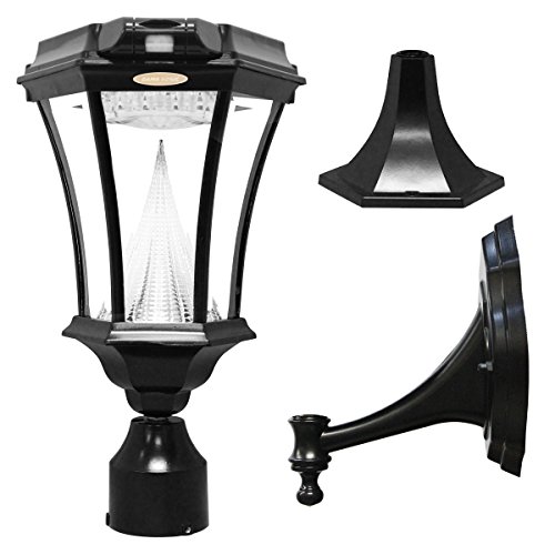 Gama Sonic Victorian Solar Outdoor LED Light Fixture with Motion Sensor Bright-White LEDs PolePostWall Mount Kit Black Finish GS-94FPW-PIR