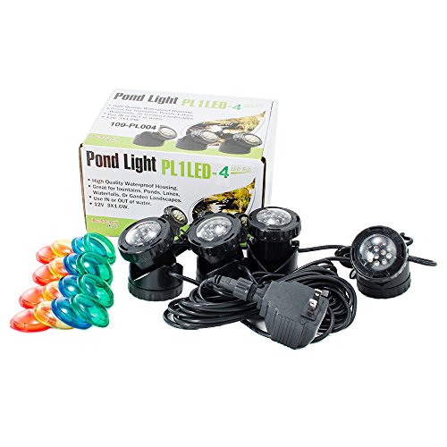Set Of 4 Jebao Led Underwater Pool Pond Fountain Pl1led-3 Lights Pl1led Garden With Day And Night Sensor