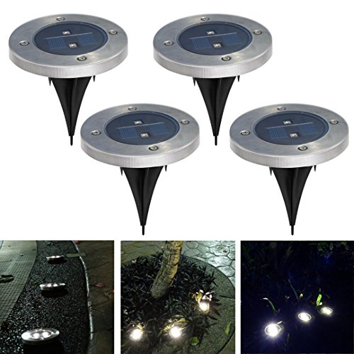 Pack of 4 Solar Powered Ground Light Decking Buried Stainless Steel Lamp Outdoor PathwayStairwayLandscapeGarden Led light white light
